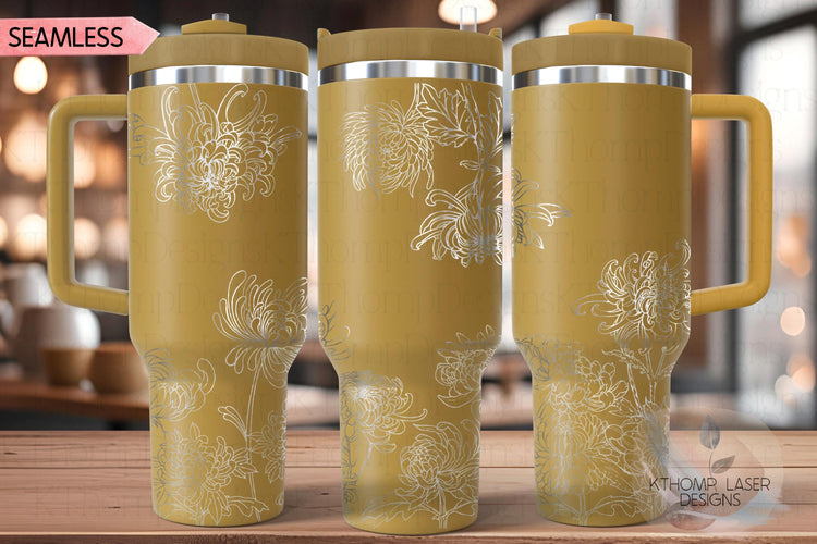 Chrysanthemum Mum Tumbler Wrap SVG | 40oz Laser Engraving File | Rotary Engrave Digital Design | Floral SVG Design
