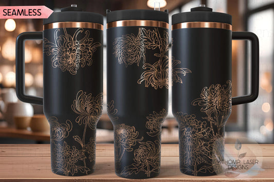 Chrysanthemum Mum Tumbler Wrap SVG | 40oz Laser Engraving File | Rotary Engrave Digital Design | Floral SVG Design