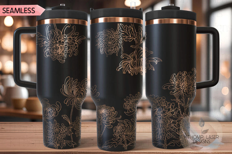 Chrysanthemum Mum Tumbler Wrap SVG | 40oz Laser Engraving File | Rotary Engrave Digital Design | Floral SVG Design