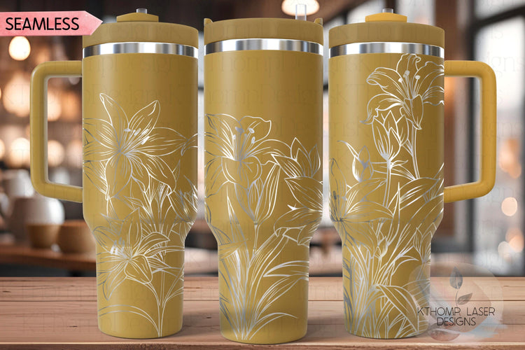 Tiger Lilies Tumbler Wrap SVG | 40oz Laser Engraving File | Rotary Engrave Digital Design | Floral SVG Design