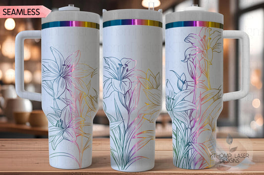 Tiger Lilies Tumbler Wrap SVG | 40oz Laser Engraving File | Rotary Engrave Digital Design | Floral SVG Design