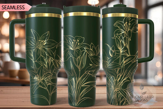 Tiger Lilies Tumbler Wrap SVG | 40oz Laser Engraving File | Rotary Engrave Digital Design | Floral SVG Design