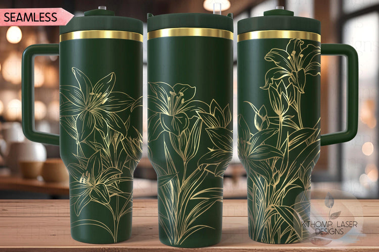 Tiger Lilies Tumbler Wrap SVG | 40oz Laser Engraving File | Rotary Engrave Digital Design | Floral SVG Design