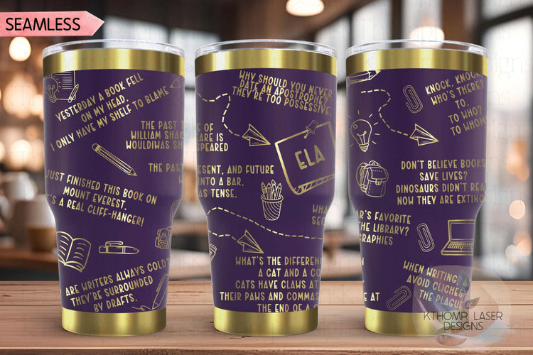ELA Puns Tumbler Wrap SVG | 20oz and 30oz Laser Engraving File | Rotary Ready Digital Design | Career Gift SVG