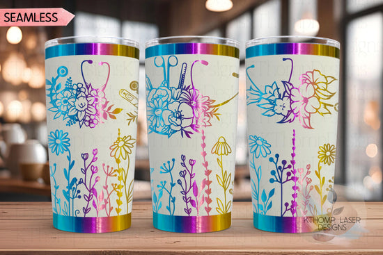 Floral Nurse Stethoscopes Medical Tumbler Wrap SVG | 20oz and 30oz Laser Engraving File | Rotary Ready Digital Design | Career Gift SVG