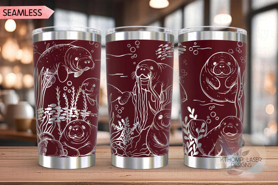 Manatees Ocean Life Tumbler Wrap SVG | 20oz and 30oz Laser Engraving File | Rotary Ready Digital Design | Ocean Nautical SVG