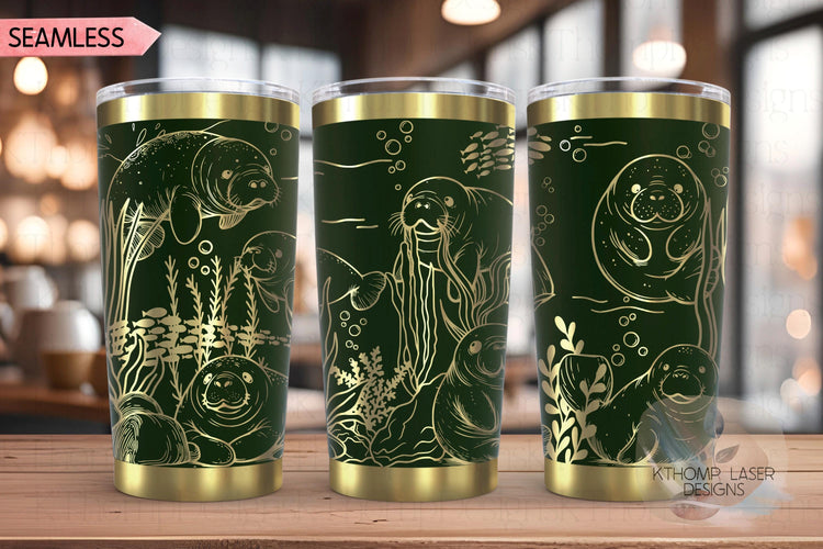 Manatees Ocean Life Tumbler Wrap SVG | 20oz and 30oz Laser Engraving File | Rotary Ready Digital Design | Ocean Nautical SVG