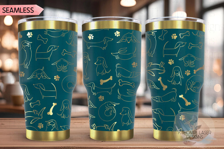 Doodle Dachshunds Tumbler Wrap SVG | 20oz and 30oz Laser Engraving File | Rotary Engrave Digital Design | Dog Lover Gift