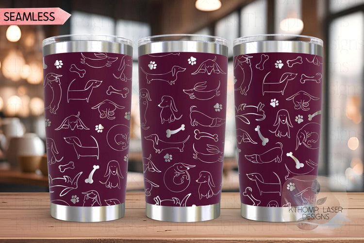 Doodle Dachshunds Tumbler Wrap SVG | 20oz and 30oz Laser Engraving File | Rotary Engrave Digital Design | Dog Lover Gift