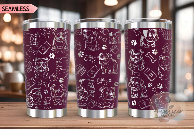 English Bulldog Tumbler Wrap SVG | 20oz and 30oz Laser Engraving File | Rotary Engrave Digital Design | Dog Lover Gift