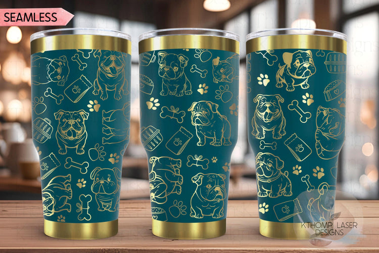 English Bulldog Tumbler Wrap SVG | 20oz and 30oz Laser Engraving File | Rotary Engrave Digital Design | Dog Lover Gift