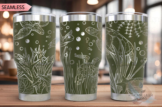 Sea Turtles Ocean Scene Tumbler Wrap SVG | 20oz and 30oz Laser Engraving File | Rotary Ready Digital Design | Ocean Nautical SVG