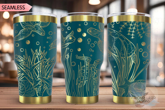 Sea Turtles Ocean Scene Tumbler Wrap SVG | 20oz and 30oz Laser Engraving File | Rotary Ready Digital Design | Ocean Nautical SVG