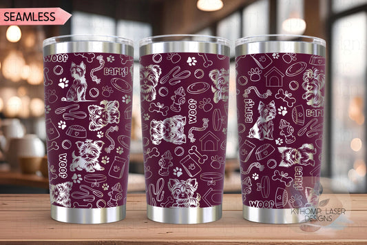 Yorkshire Terrier Tumbler Wrap SVG | 20oz and 30oz Laser Engraving File | Rotary Engrave Digital Design | Dog Lover Gift