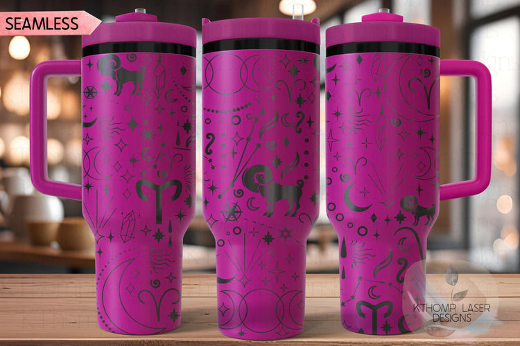 Aries Zodiac Tumbler Wrap SVG | 40oz Laser Engraving File | Rotary Ready Digital Design | Zodiac Boho SVG