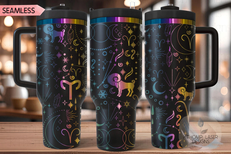 Aries Zodiac Tumbler Wrap SVG | 40oz Laser Engraving File | Rotary Ready Digital Design | Zodiac Boho SVG