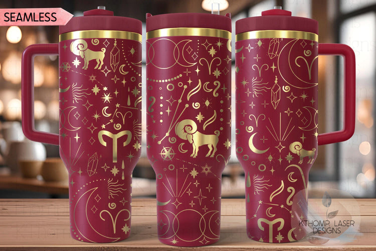 Aries Zodiac Tumbler Wrap SVG | 40oz Laser Engraving File | Rotary Ready Digital Design | Zodiac Boho SVG