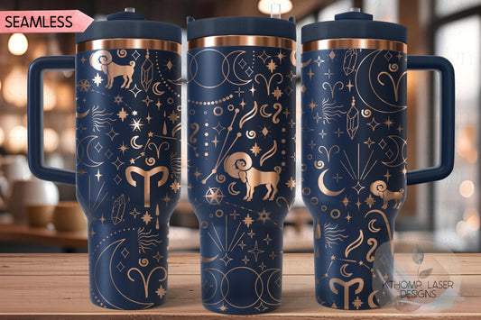 Aries Zodiac Tumbler Wrap SVG | 40oz Laser Engraving File | Rotary Ready Digital Design | Zodiac Boho SVG