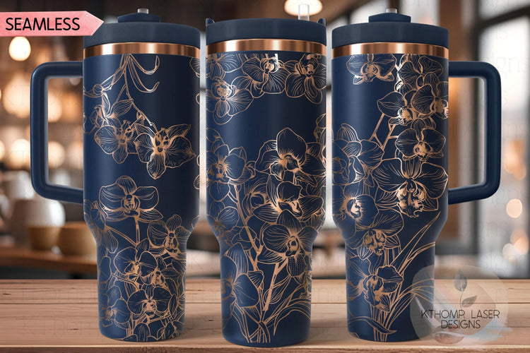 Orchids Tumbler Wrap SVG | 40oz Laser Engraving File | Rotary Engrave Digital Design | Floral SVG Design