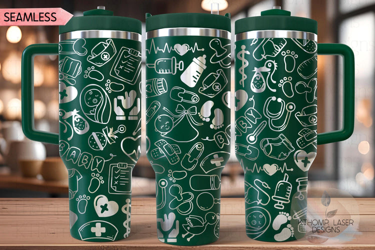 OB Nurse Medical Doodles Tumbler Wrap SVG | 40oz Laser Engraving File | Rotary Ready Digital Design | Career Gift SVG