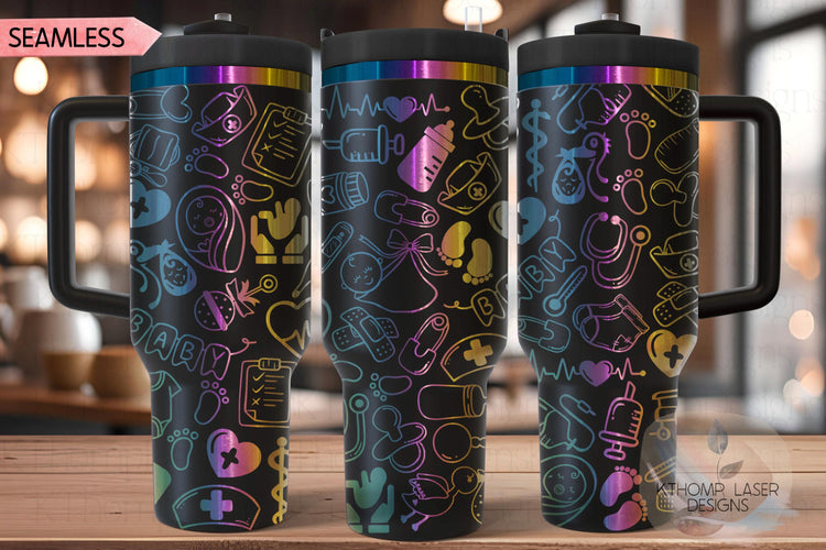 OB Nurse Medical Doodles Tumbler Wrap SVG | 40oz Laser Engraving File | Rotary Ready Digital Design | Career Gift SVG