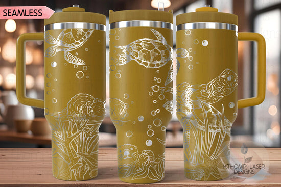 Otters and Turtles Tumbler Wrap SVG | 40oz Laser Engraving File | Rotary Ready Digital Design | Ocean Nautical SVG