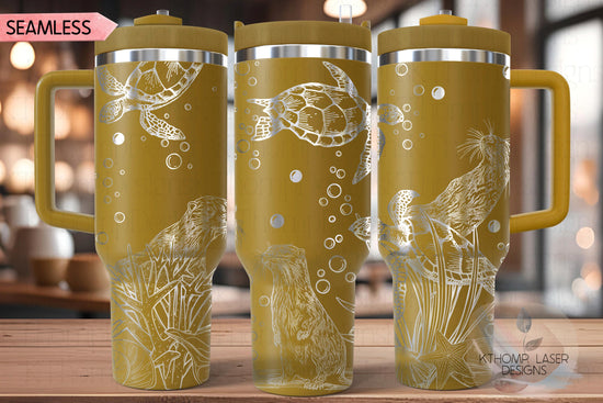 Otters and Turtles 2 Tumbler Wrap SVG | 40oz Laser Engraving File | Rotary Ready Digital Design | Ocean Nautical SVG