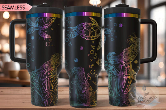 Otters and Turtles 2 Tumbler Wrap SVG | 40oz Laser Engraving File | Rotary Ready Digital Design | Ocean Nautical SVG