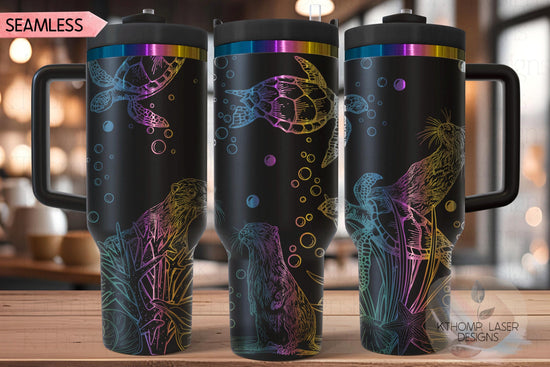 Otters and Turtles 2 Tumbler Wrap SVG | 40oz Laser Engraving File | Rotary Ready Digital Design | Ocean Nautical SVG