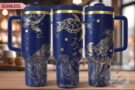 Otters and Turtles 2 Tumbler Wrap SVG | 40oz Laser Engraving File | Rotary Ready Digital Design | Ocean Nautical SVG