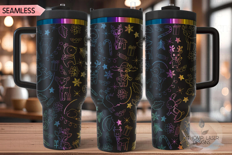 Cute Reindeer Doodles Christmas Holiday Tumbler Wrap SVG | 40oz Laser Engraving File | Rotary Ready Digital Design | Seasonal SVG