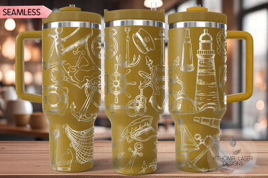 Nautical Doodles Tumbler Wrap SVG | 40oz Laser Engraving File | Rotary Ready Digital Design | Ocean Nautical SVG