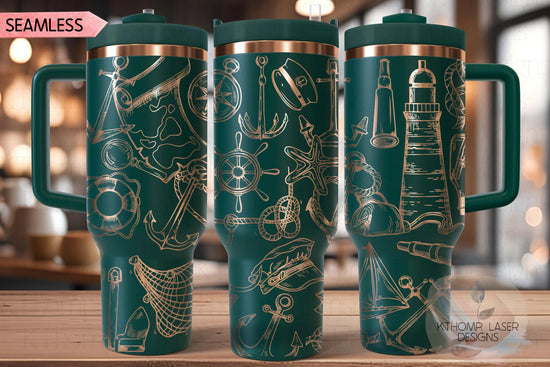 Nautical Doodles Tumbler Wrap SVG | 40oz Laser Engraving File | Rotary Ready Digital Design | Ocean Nautical SVG