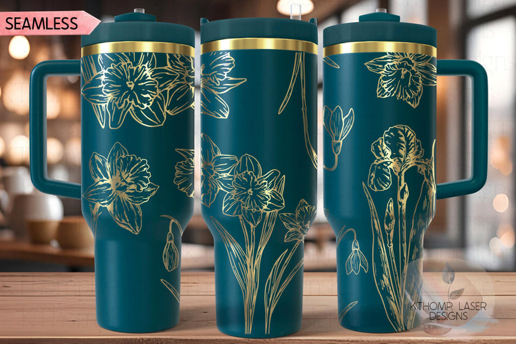 Daffodils Tumbler Wrap SVG | 40oz Laser Engraving File | Rotary Engrave Digital Design | Floral SVG Design