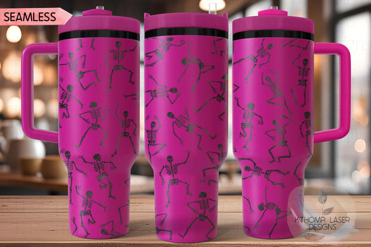 Dancing Skeletons Halloween Cute Skellies Holiday Tumbler Wrap SVG | 40oz Laser Engraving File | Rotary Ready Digital Design | Seasonal SVG