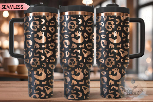 Leopard Skulls Cheetah Skulls Pattern Tumbler Wrap SVG | 40oz Laser Engraving File | Rotary Ready Digital Background SVG
