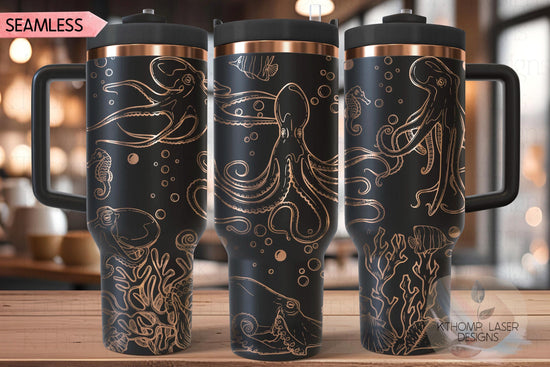 Octopus Tumbler Wrap SVG | 40oz Laser Engraving File | Rotary Ready Digital Design | Ocean Nautical SVG