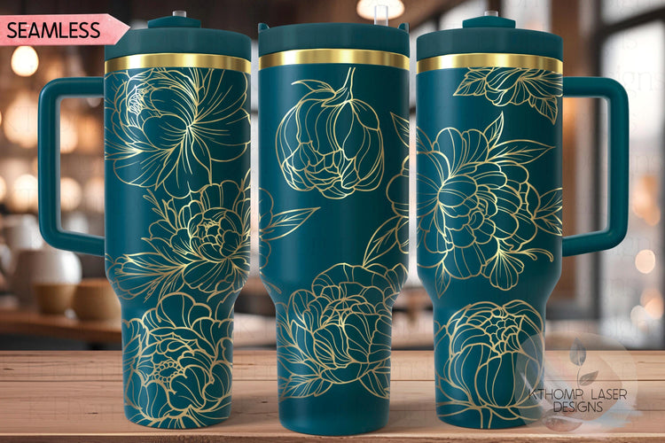 Peony Tumbler Wrap SVG | 40oz Laser Engraving File | Rotary Engrave Digital Design | Floral SVG Design