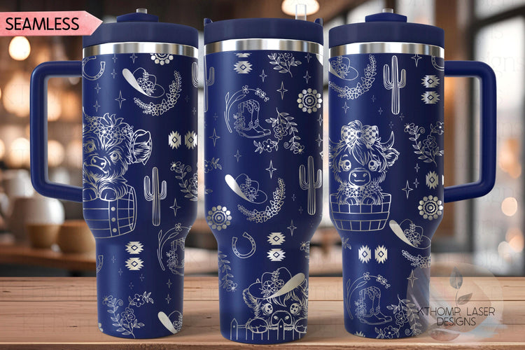 Cute Highland Cows Western Tumbler Wrap SVG | 40oz Laser Engraving File | Rotary Ready Digital Design | Western Farm SVG
