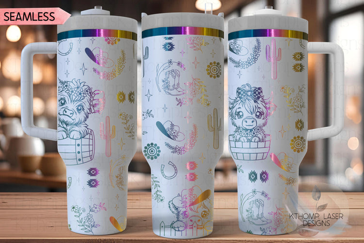 Cute Highland Cows Western Tumbler Wrap SVG | 40oz Laser Engraving File | Rotary Ready Digital Design | Western Farm SVG