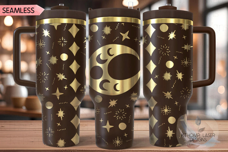 Moons and Stars Tumbler Wrap SVG | 40oz Laser Engraving File | Rotary Ready Digital Design | Zodiac Boho SVG
