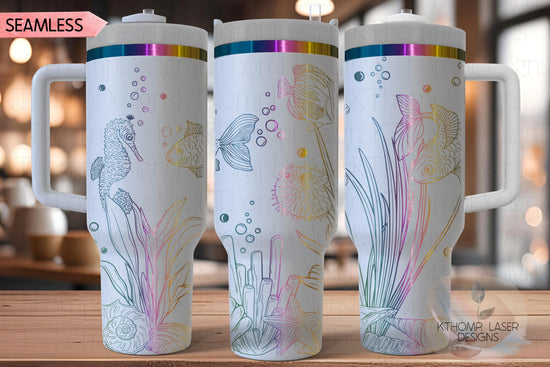 Ocean Life Tumbler Wrap SVG | 40oz Laser Engraving File | Rotary Ready Digital Design | Ocean Nautical SVG