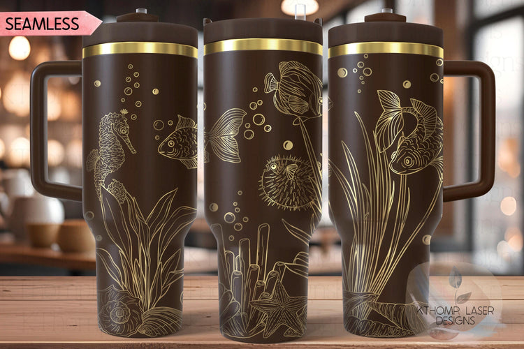 Ocean Life Tumbler Wrap SVG | 40oz Laser Engraving File | Rotary Ready Digital Design | Ocean Nautical SVG