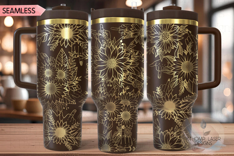 Sunflowers FU Middle Finger Tumbler Wrap SVG | 40oz Laser Engraving File | Rotary Ready Digital Design | Sassy Coffee SVG