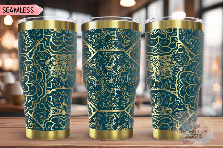 Faith Mandala Jesus Mandala Tumbler Wrap SVG | 20oz and 30oz Laser Engraving File | Rotary Ready Digital Design | Support Awareness SVG