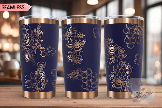 Honey Bees Tumbler Wrap SVG | 20oz and 30oz Laser Engraving File | Rotary Ready Digital Design | Exotic Animal SVG