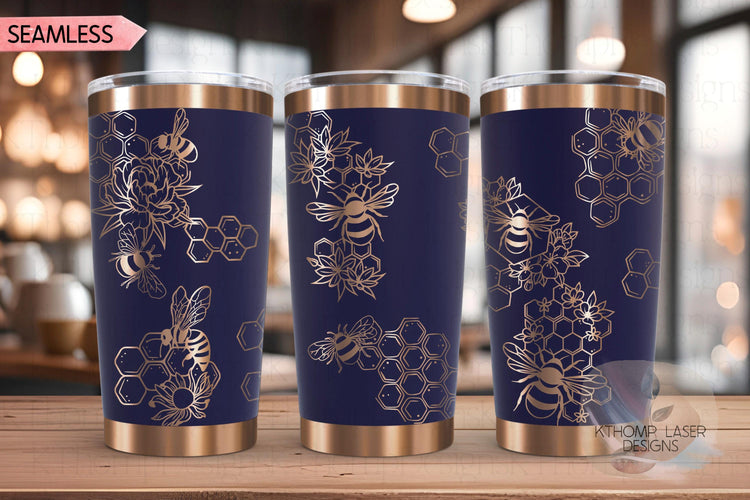 Honey Bees Tumbler Wrap SVG | 20oz and 30oz Laser Engraving File | Rotary Ready Digital Design | Exotic Animal SVG