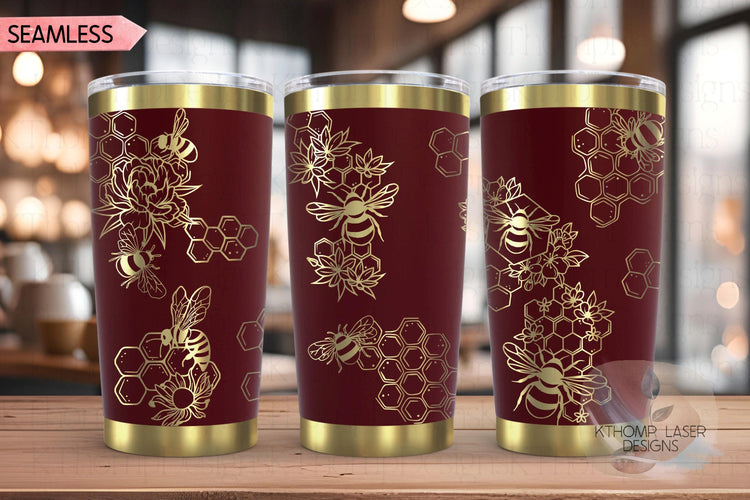 Honey Bees Tumbler Wrap SVG | 20oz and 30oz Laser Engraving File | Rotary Ready Digital Design | Exotic Animal SVG