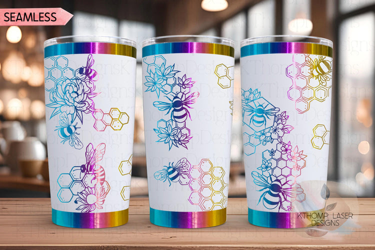 Honey Bees Tumbler Wrap SVG | 20oz and 30oz Laser Engraving File | Rotary Ready Digital Design | Exotic Animal SVG