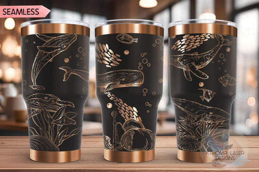 Whales Tumbler Wrap SVG | 20oz and 30oz Laser Engraving File | Rotary Ready Digital Design | Ocean Nautical SVG